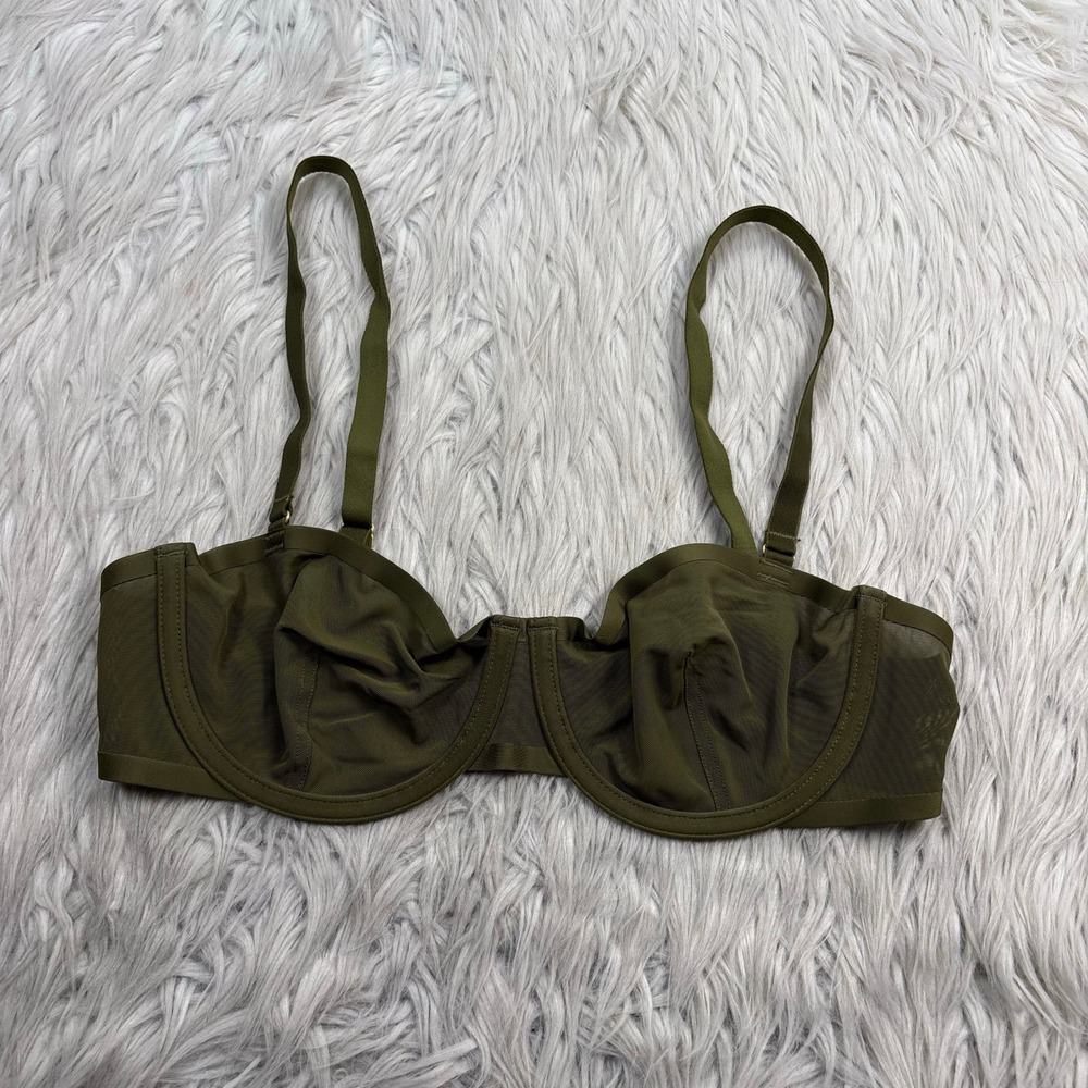 Cuup Women's 34B Green Mesh Cup Balconette Bra Minimalist Underwire